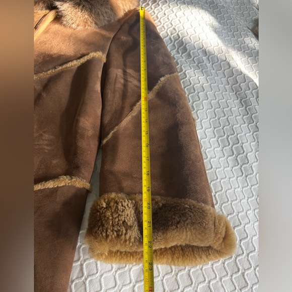 Women's Shearling Fur and Arctic Fox Coat Beige Knee Length Size S/M - Picture 10 of 14